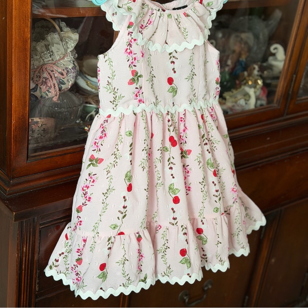 New Girls Pink Ruffle Dress with Ric Rac Trim - Picture 6 of 12